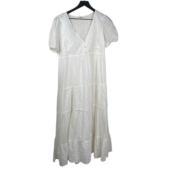 In Loom Dress Women's Eyelet Gauze Tiered Midi White L Cottage Core Milkmaid